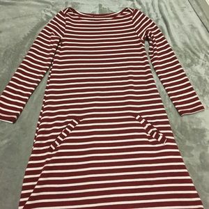 Red horizontal stripe T-shirt dress with pockets